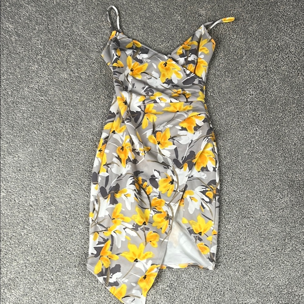 Floral Yellow and Gray Dress